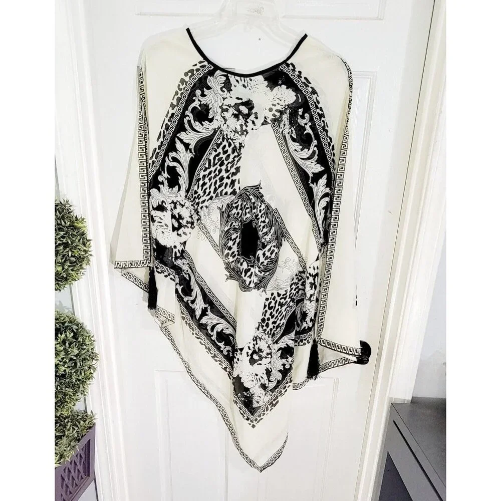 LM Beach Womens White Slit Sleeve Bathing Suit Cover Up Tassel Size S NWT - Picture 2 of 8